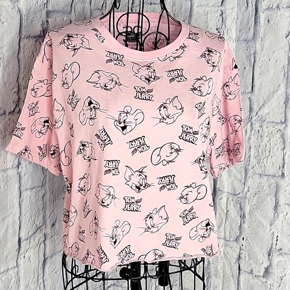 TOM AND JERRY Pink Crop Shirt Large‎ - Picture 1 of 6